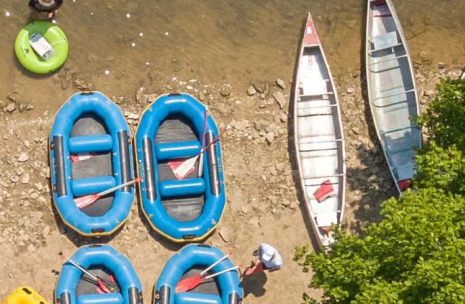 boats and rafts on a beach